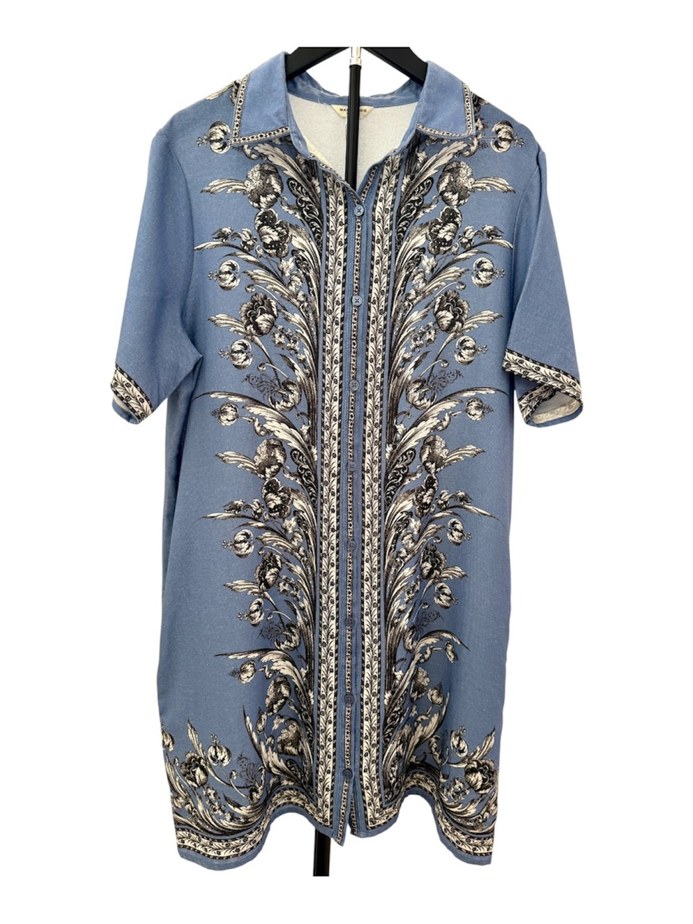 Max Studio Light Blue Floral-Print Midi Shirt Dress